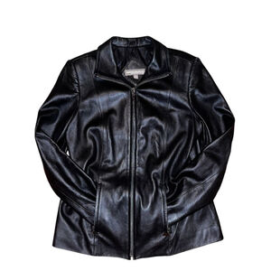 Valerie Stevens Black Lamb Leather Womens Jacket Size Medium Edgy Quiet Luxury